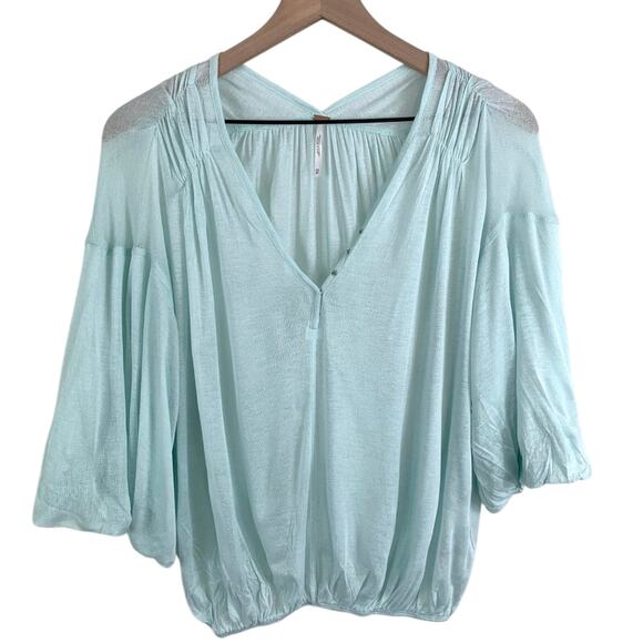 FREE PEOPLE Aqua Blue Flowy Sleeve Blouse Top – XS / Small - Picture 3 of 9